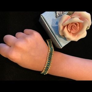 Stunning Yellow Gold Plated Green Crystal Infinity Bracelet